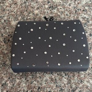 Franchi Grey Rhinestone Clutch w/ Hidden Shoulder Strap